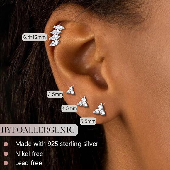 Comfortable Gold Plated Stud Earring Set for Multiple Piercings - Hypoallergenic - Picture 2 of 7